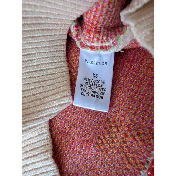 NWT Bow Print Coquette Artsy Cream Sweater Colorful Preppy - Picture 9 of 15